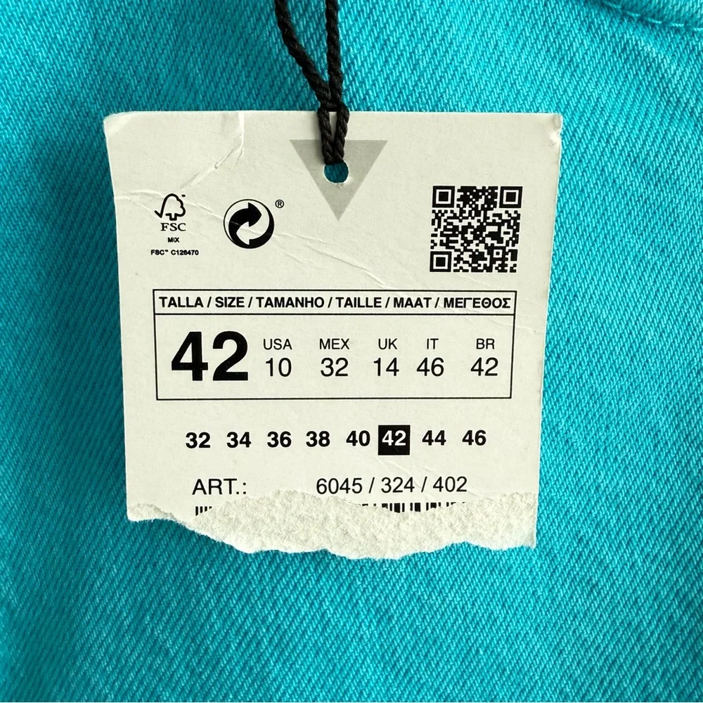 NWT ZARA Full Length High Waist Wide Leg Turquoise Jeans Five Pocket Size 10 - Picture 13 of 17